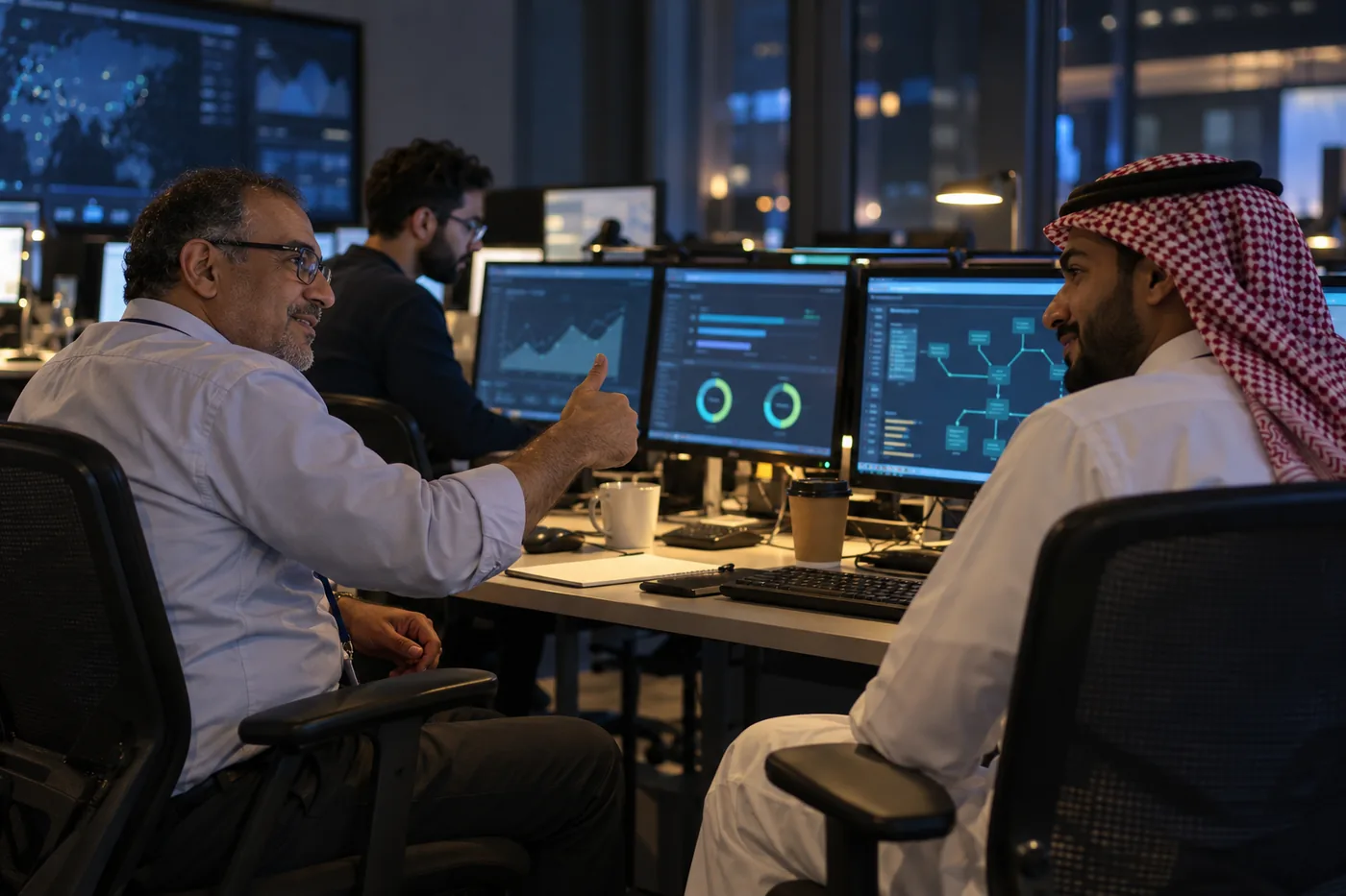 Engineers running a planned system cutover